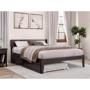 Boston 62 1/4 in. W Espresso Dark Brown Queen Size Solid Wood Frame with Twin XL Roll Out Trundle Platform Bed