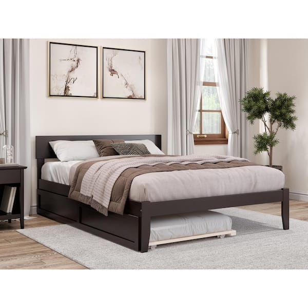 AFI Boston 62 1/4 in. W Espresso Dark Brown Queen Size Solid Wood Frame with Twin XL Roll Out Trundle Platform Bed