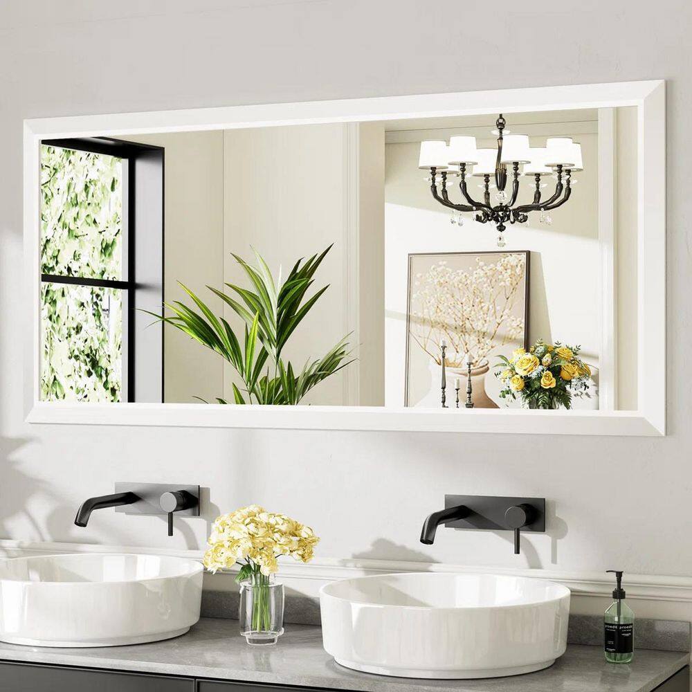 60 in. W x 28 in. H Rectangular Framed French Cleat Wall Mounted Tempered Glass Bathroom Vanity Mirror in White price history on PriceWatchPro