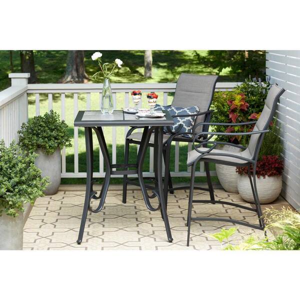 Hampton Bay Crestridge 3 Piece Steel Padded Sling Outdoor Patio Balcony Height Bistro Set In Putty Taupe Fcs60610h St The Home Depot