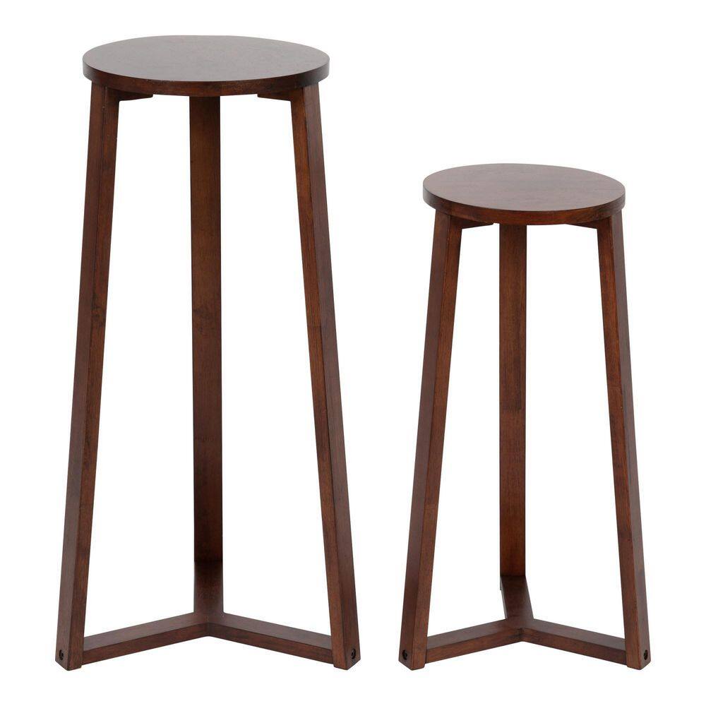 Walnut Brown Round Wood Nesting Tables, Set of 2