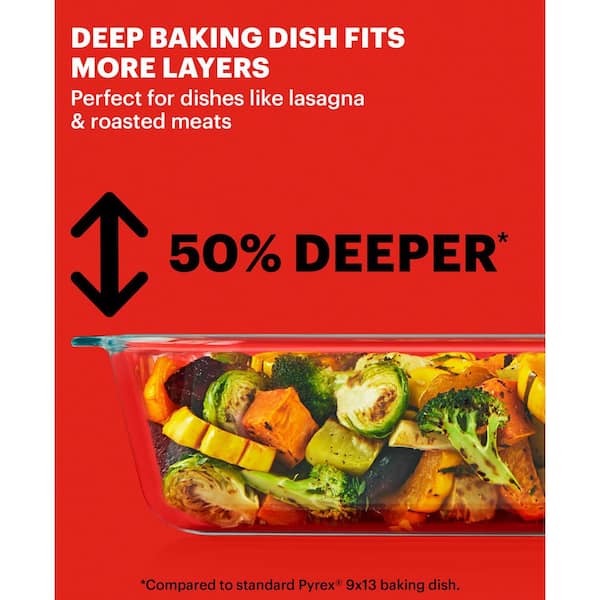 Pyrex Deep 9X13-Inch Glass Baking Dish with Lid, Deep Casserole Dish, Glass  Food