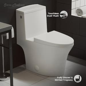 Hugo 1-Piece 1.1/1.6 GPF Dual Touchless Flush Elongated Toilet in White, Seat Included