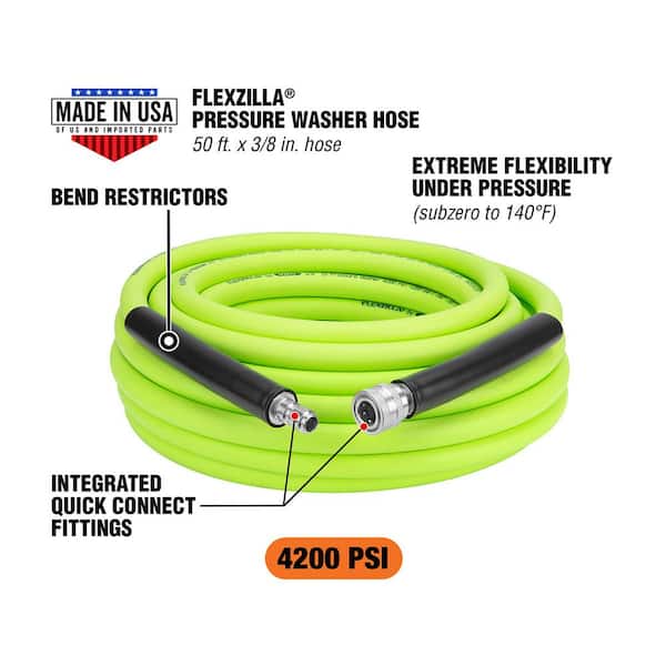 Flexzilla 3/8 in. x 50 ft. 4200 PSI Pressure Washer Hose with Quick-Connect  Fittings HFZPW426050Q - The Home Depot