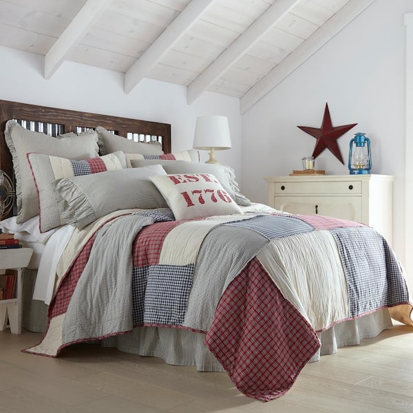 Hatteras Patch Red White Blue Americana Patchwork Twin Cotton Quilt
