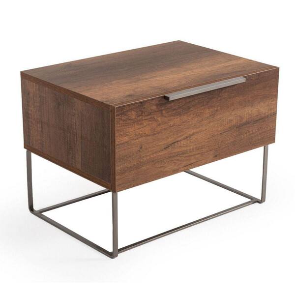 Benjara 24 in. 1-Drawer Brown and Silver Wooden Nightstand