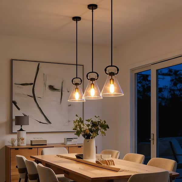 TinHon Modern Clear Glass Bell Pendant Light, 1-Light Adjustable