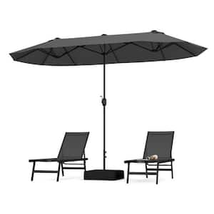 13 ft. Large Metal Pole Patio Umbrella Double-Sided Twin Outdoor Fillable Base Market Umbrella with Crank Handle Grey