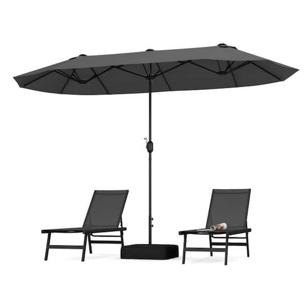 ATENGNES 13 ft. Large Metal Pole Patio Umbrella Double-Sided Twin Outdoor Fillable Base Market Umbrella with Crank Handle Grey