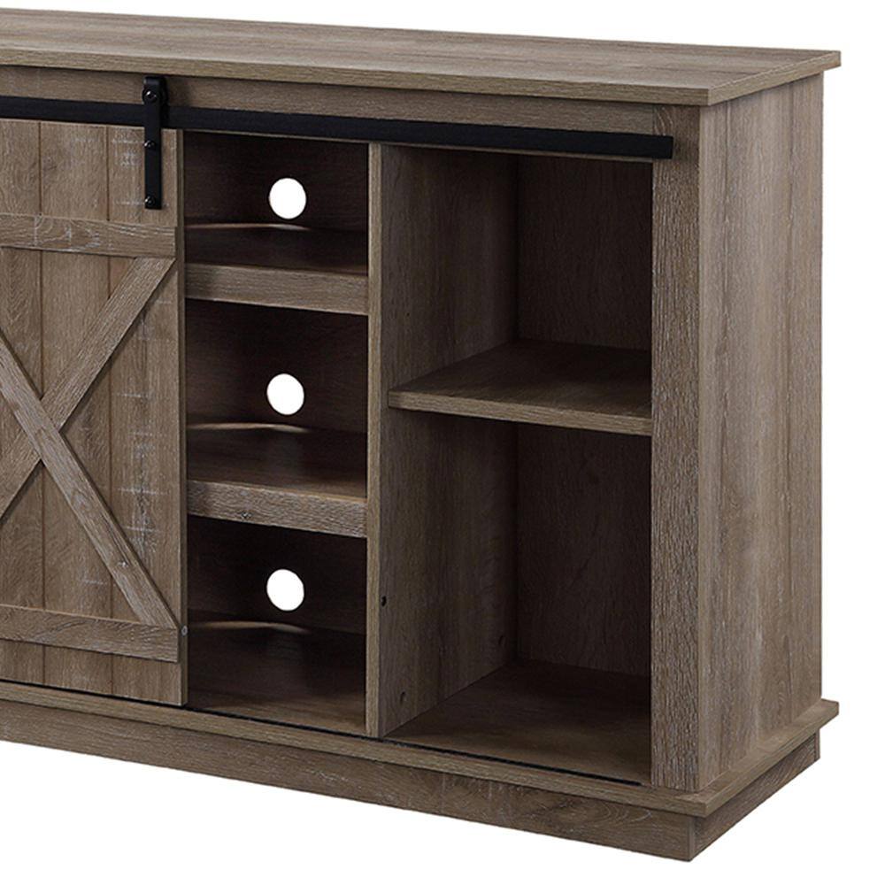 Rustic Oak Corner TV Stand with Sliding Barn Doors