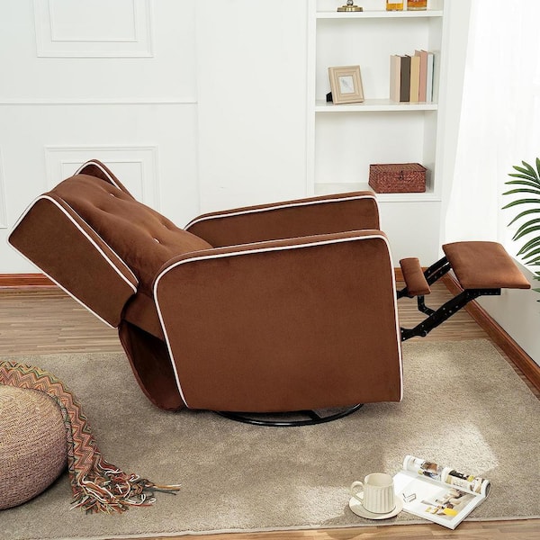 HOMESTOCK Chocolate Microfiber Swivel Glider Recliner Rocker, Nursery ...