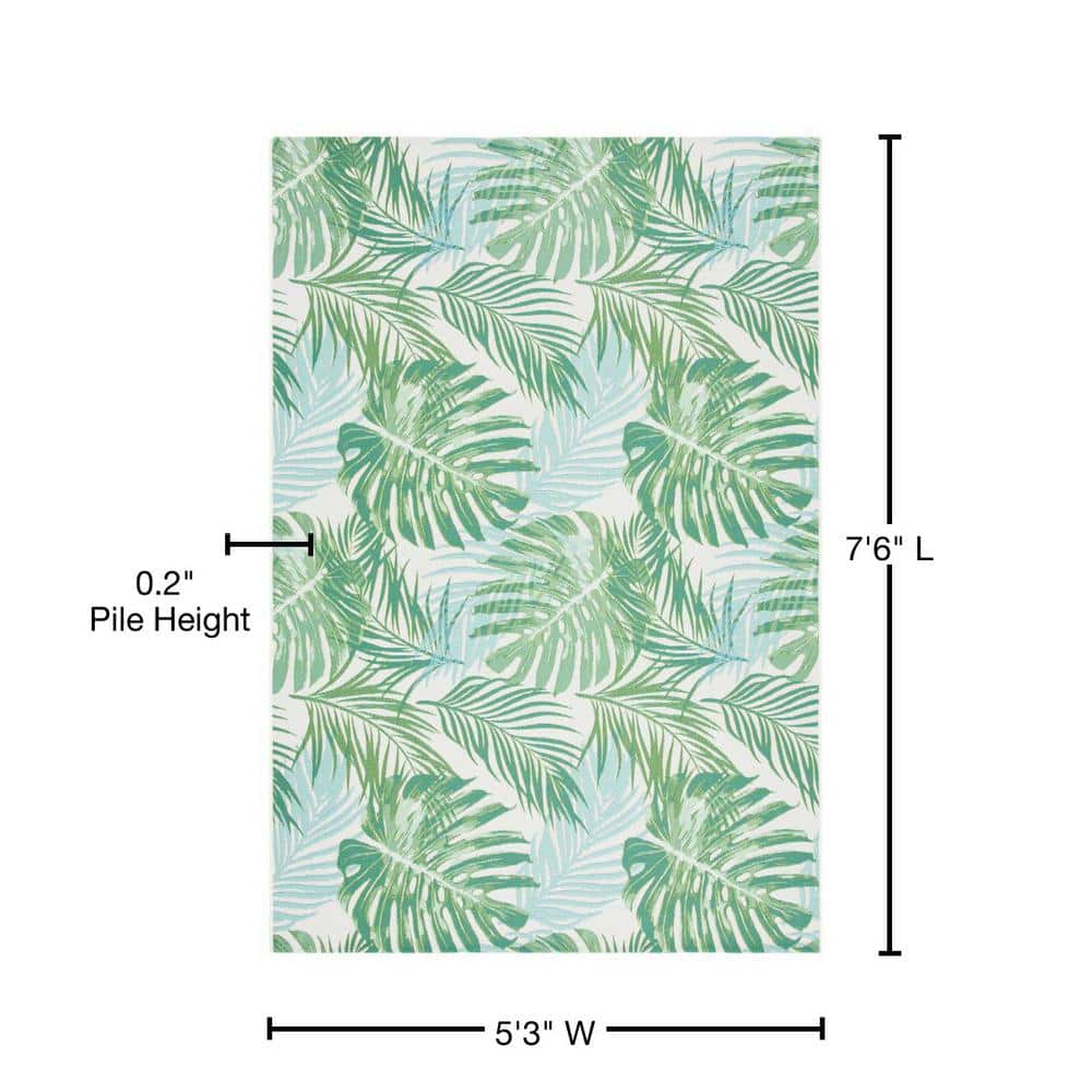 Green and Teal Tropical Palm Leaves Indoor/Outdoor Area Rug