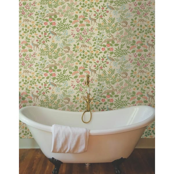 Linen Woodland Floral Paper Peel and Stick Matte Wallpaper