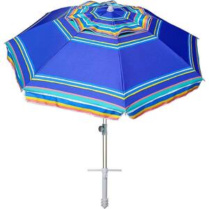 7 ft. Heavy-Duty High Wind Beach Umbrella Parasols with sand anchor and Tilt Sun Shelter in Stripe Blue