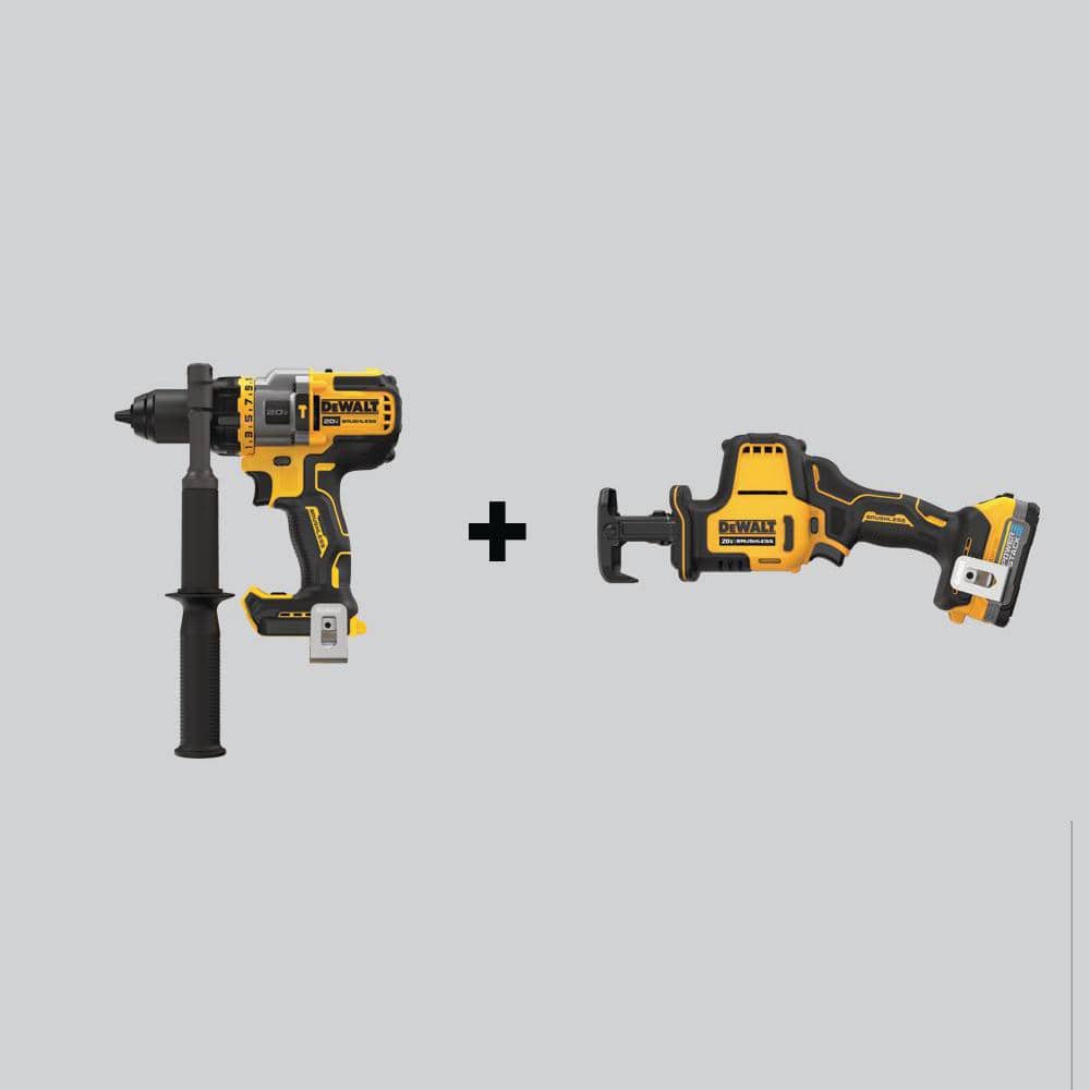 DEWALT Atomic 20-Volt MAX Cordless Brushless Compact Reciprocating Saw & 1/2 in. Hammer Drill/Driver w/1.7 Ah Battery & Charger -  DCD999BWCS369E1