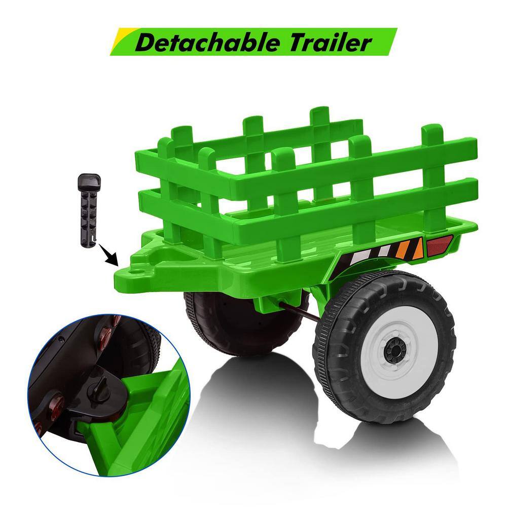 Green 12V Electric Ride-On Tractor with Trailer and Remote Control