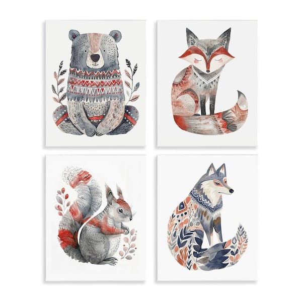 Stupell Industries Scandinavian Forest Animals by LSR Design Studio 4 Pieces Unframed Animal Graphic Art Print 14 in. x 11 in.