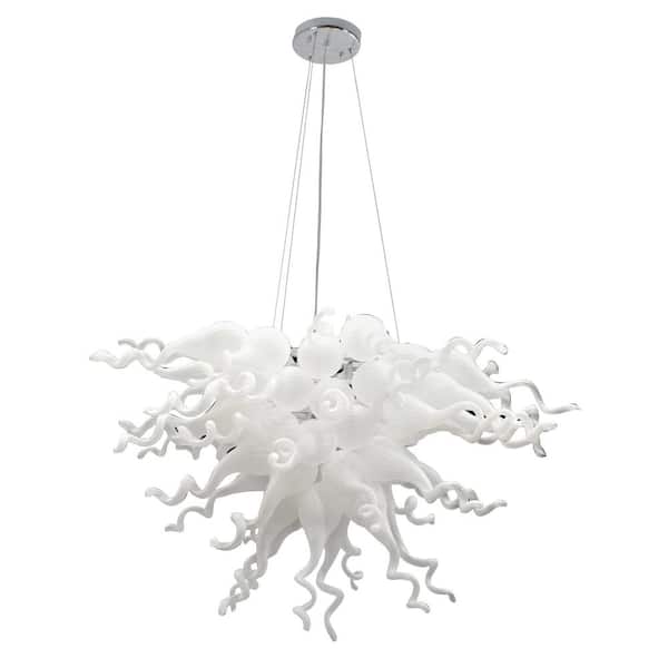 6-Light White Geometric Chandelier for Foyer with No Bulbs Included
