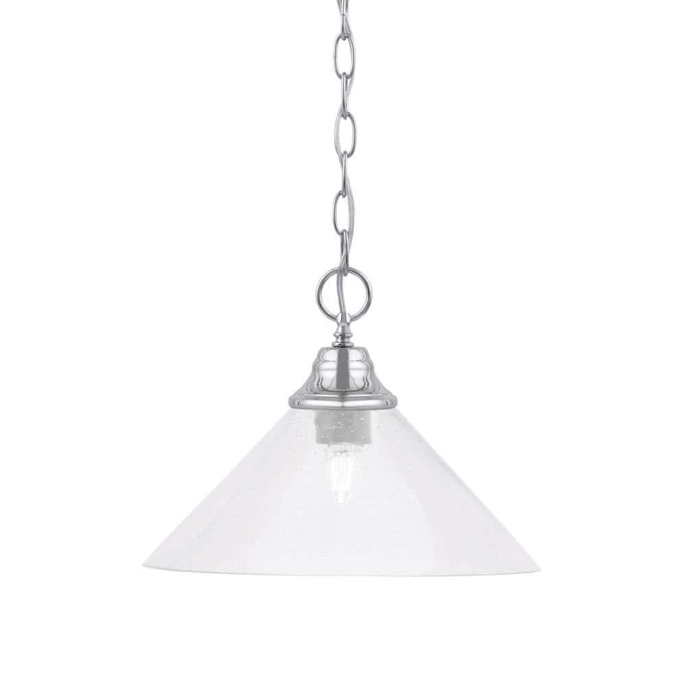 Kingston 100-Watt 1 Light Chrome Shaded Pendant Light with 12 in. Clear Bub
