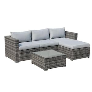 Patiorama Gray 5-Pieces Wicker Outdoor Sectional Set with Gray Cushions