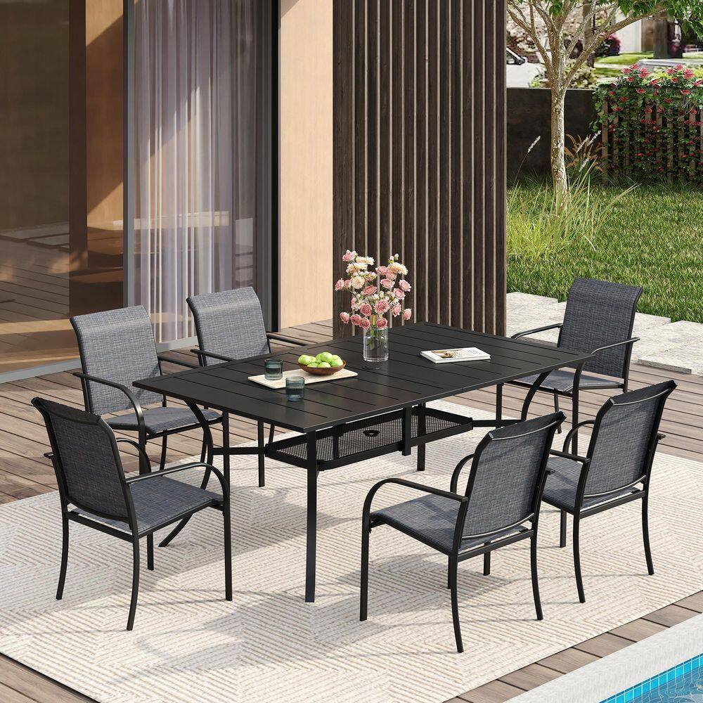 7-Piece Metal Outdoor Dining Set with Black Rectangular Table and 6 Grey Dining Chairs price history on PriceWatchPro
