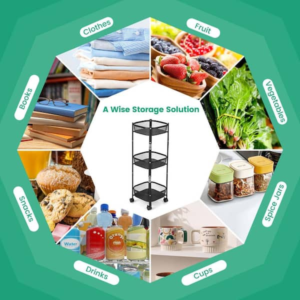 Foldable Storage Rack Rotatable Mobile Snack Organizer Trolley