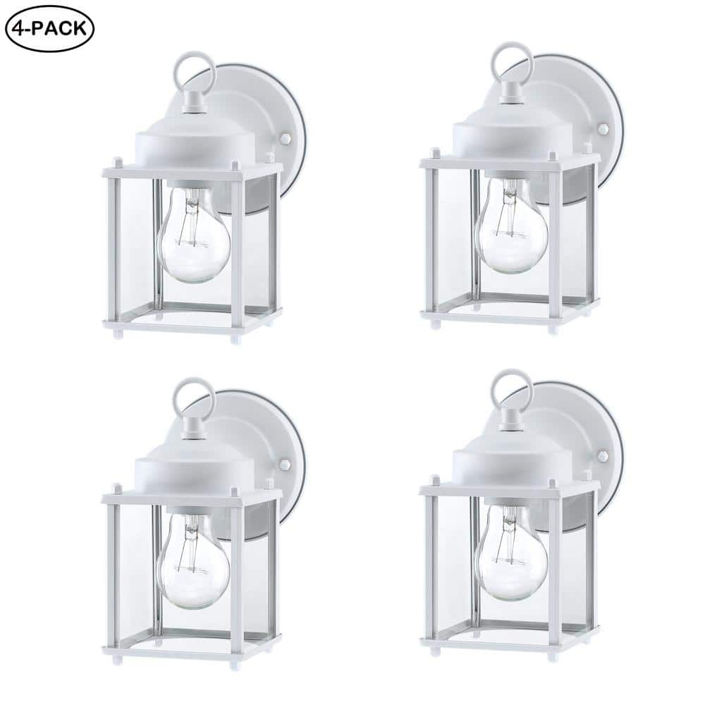 Hukoro Rom 8 in.1-Light Outdoor Wall Light with Matte White and Clear Glass Shade(4-Pack )