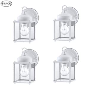 Rom 8 in.1-Light Outdoor Wall Light with Matte White and Clear Glass Shade(4-Pack )