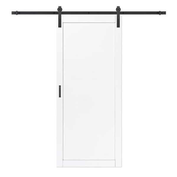 Boca 36 in. x 84 in. White MDF Sliding Barn Door with Hardware Kit