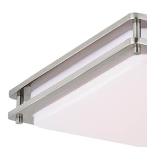 Horizon 16 in. W Satin Nickel LED Flush Mount Ceiling Light Fixture White Shade