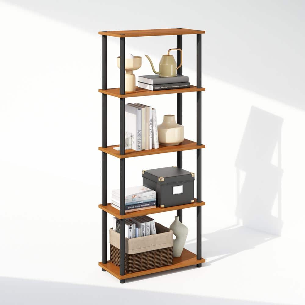 Laminated Black & Light Cherry 5-Tier Round Tube Shelf