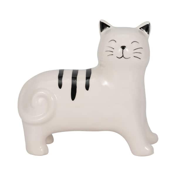 Liv & Skye Black and White 7 in. X 7 in. Ceramic Standing Kitty Figurine