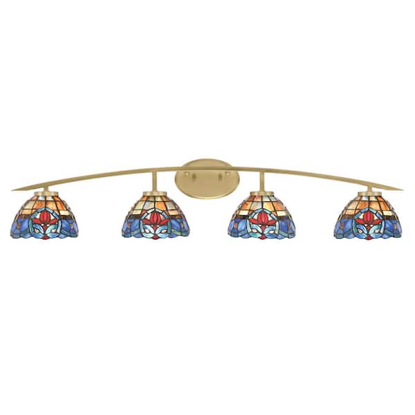 Unbranded Siena 40 in. 4-Light Vanity Light New Age Brass with Sierra Art Glass Shades