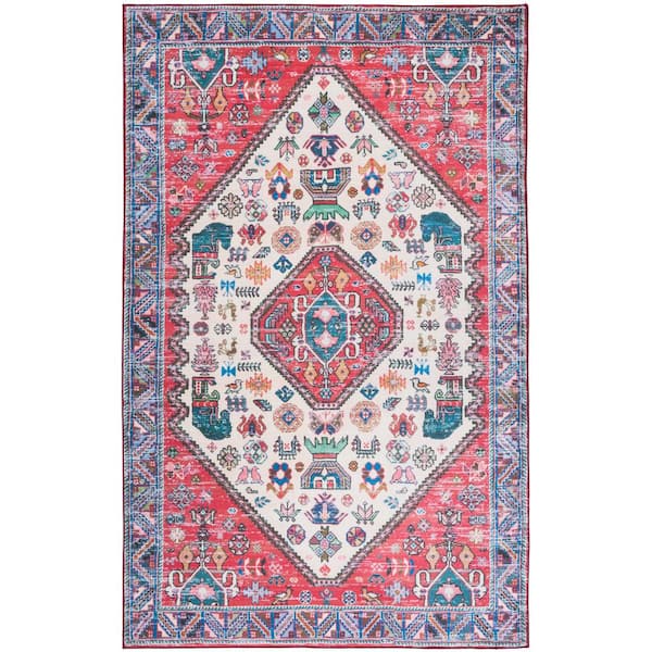 SAFAVIEH Tuscon Beige/Rust 6 ft. x 9 ft. Machine Washable Border Medallion Area Rug