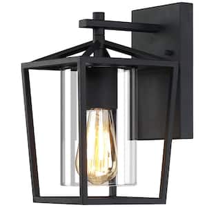 1-Light Black Farmhouse Non Solar Outdoor Wall Lantern Sconce with Clear Glass Shade