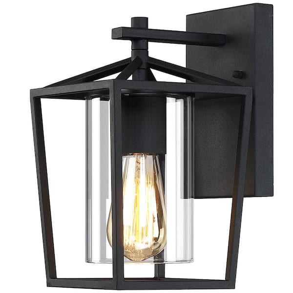 TRUE FINE 1-Light Black Farmhouse Non Solar Outdoor Wall Lantern Sconce with Clear Glass Shade