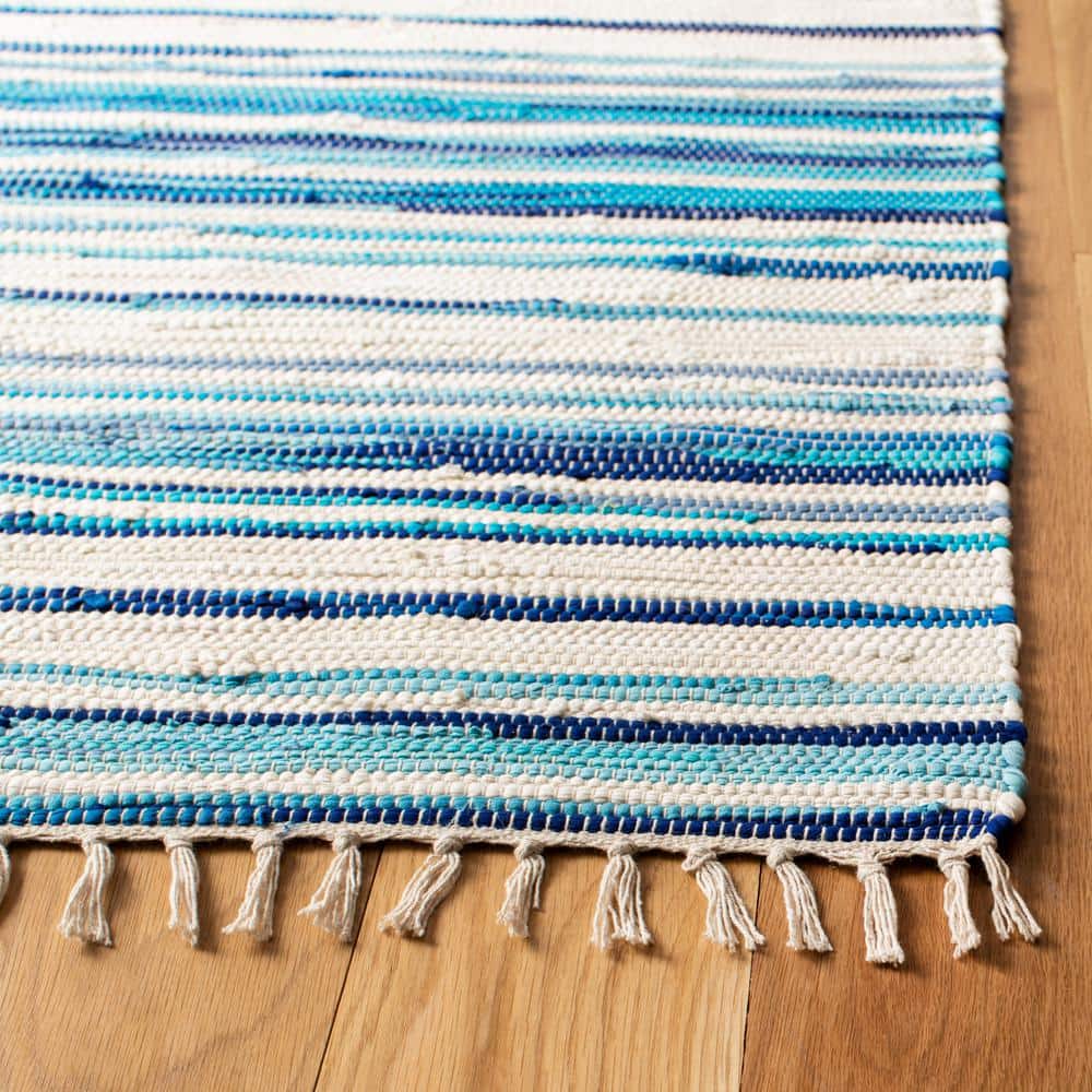 Ivory & Blue Handwoven Stripe Accent Rug - 2' x 3'