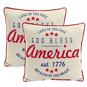 18 in. L x 18 in. W x 5 in. T Cream God Bless America Outdoor Throw Pillow(2-Pack)