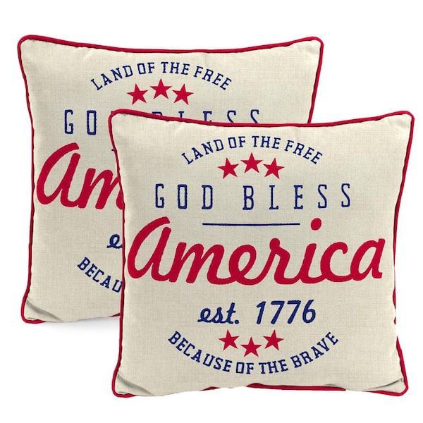 18 in. L x 18 in. W x 5 in. T Cream God Bless America Outdoor Throw Pillow(2-Pack)