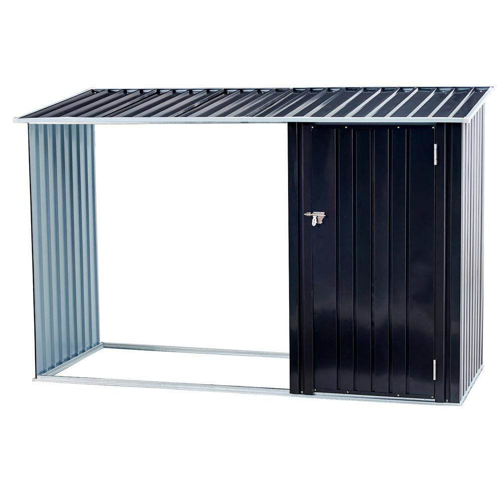 98 in. Dark Gray Galvanized Steel Outdoor Firewood Storage Shed