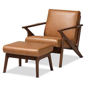 Bianca Tan and Walnut Brown Lounge Chair and Ottoman Set