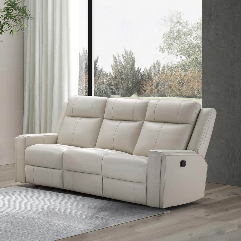 DEVON & CLAIRE Rhodes Ivory Top-Grain Leather Manual Recliner Sofa  RX-M467-IVY-3 - The Home Depot