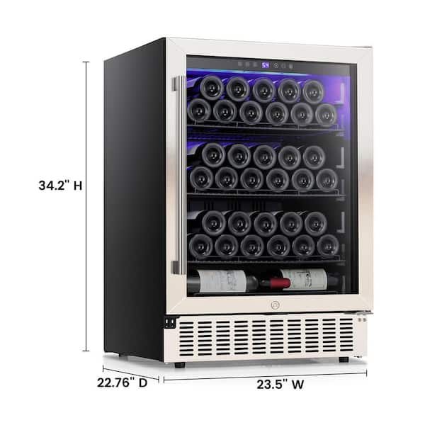 23.4 in. Single Zone 46-Bottle or 152 Can Built-in and Freestanding Beverage and Wine Cooler in Stainless Steel Silver