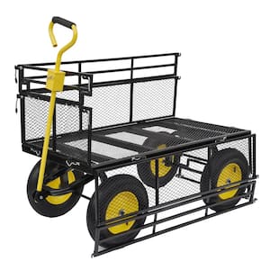 12.81 cu. ft. Yellow Black Metal Garden Cart with Double Fence and Pneumatic Tires