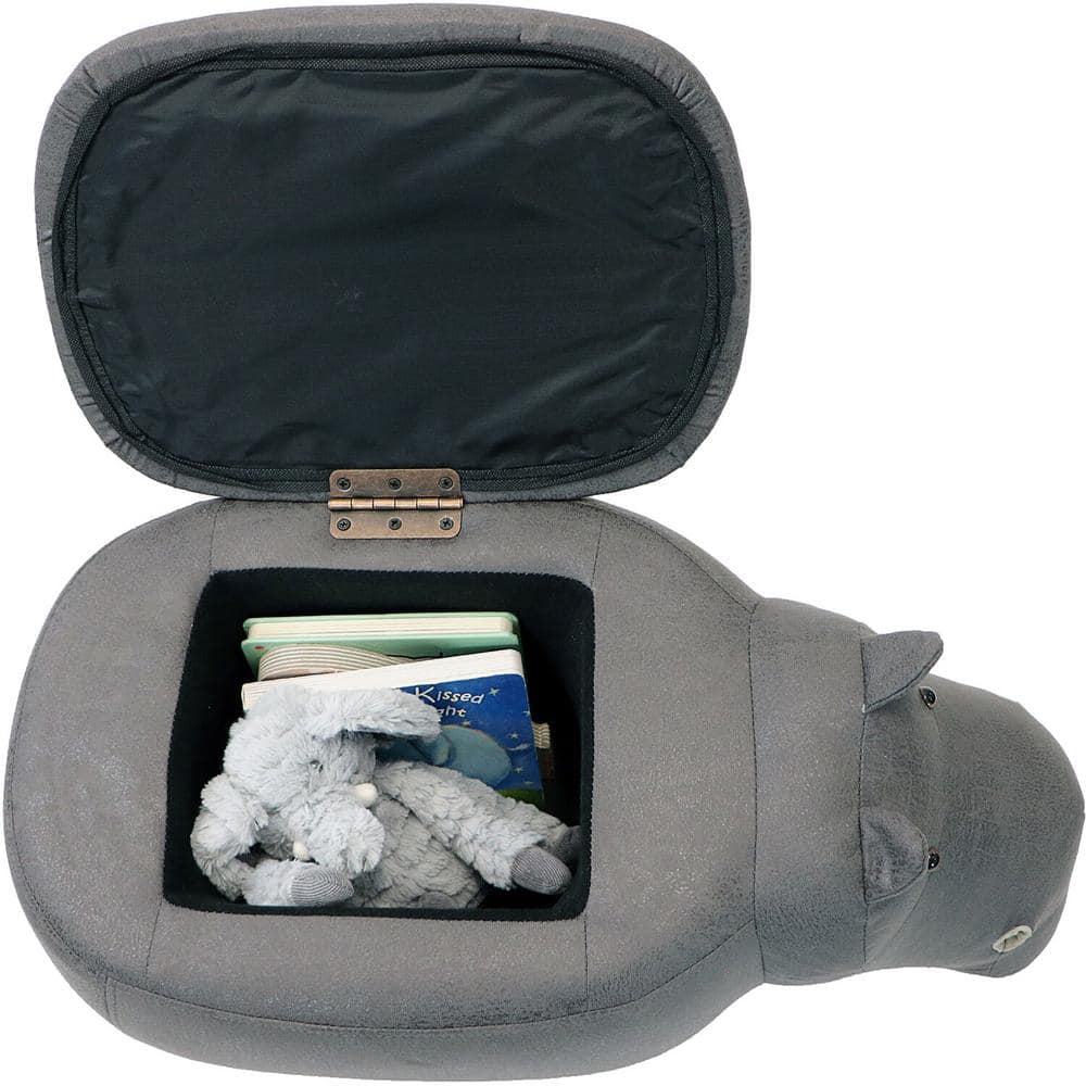Gray Hippo Animal-Shaped Cotton Storage Ottoman