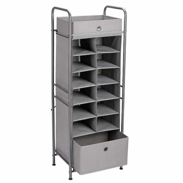 50.63 in. H 12-Pair Gray Vertical Shoe Rack Organizer with Large Drawer, Freestanding Tower for Closet