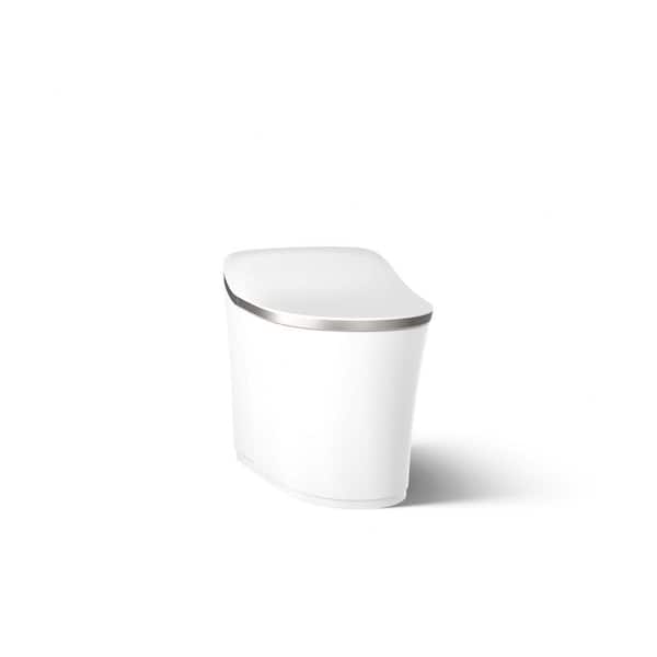 Eir 12 in. Rough In One-Piece 0.8/1.0 GPF Dual Flush Elongated Smart Bidet Toilet in White with Brushed Nickel