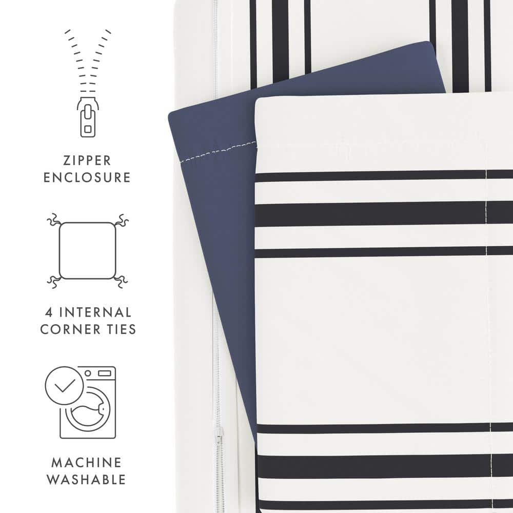 Navy and White Striped Microfiber King Duvet Cover Set