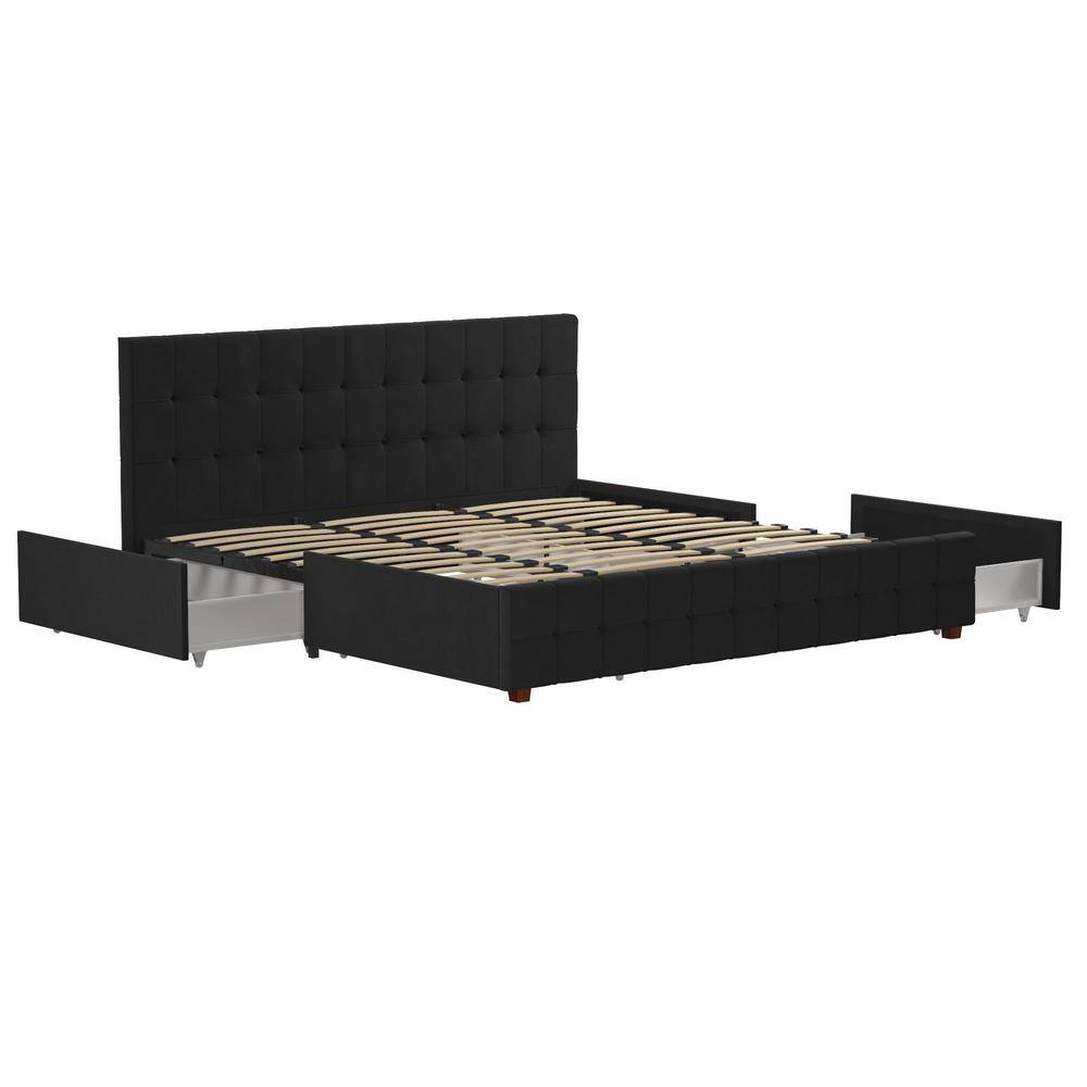 Elizabeth King Black Velvet Upholstered Storage Platform Bed