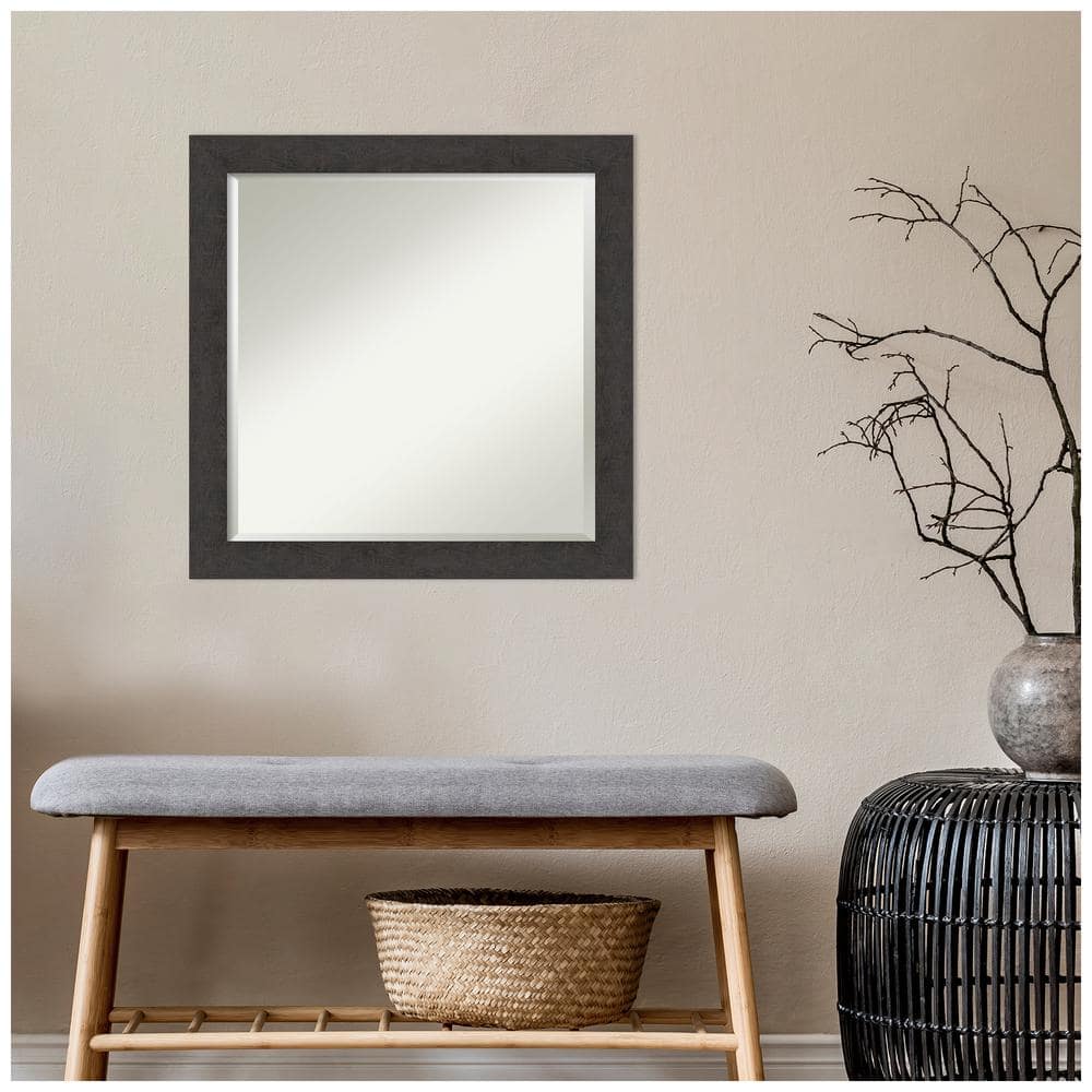 Rustic Plank Espresso Square Woodgrain Wall Mirror 23.38"